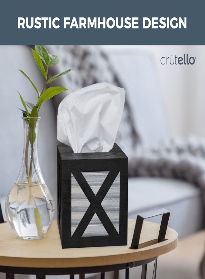 Crutello غطاء علبة مناديل كروتيلو خشبي على شكل حرف X مع دعامة جانبية مجلفنة - حامل مناديل خشبي أسود ريفي - Image 3